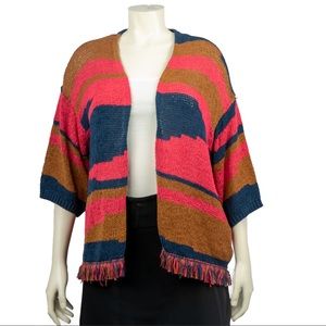 KAOS Striped Open Front Sweater w/ Tags, Red, Size S